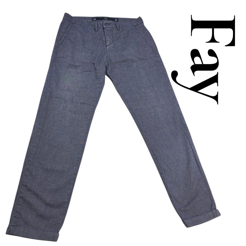 Fay Chino Pants Mens 31 Blue Grey Cotton Blend Slim Tapered Made in Italy Luxury